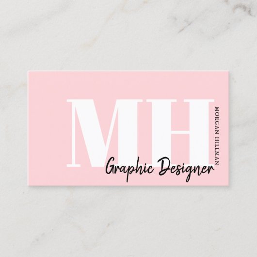 プロフェッショナルシンプル赤面ピンクモノグラム 名刺 (正面)