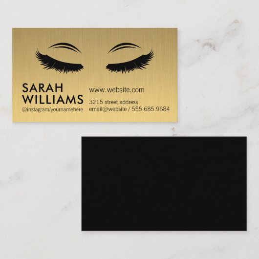 プロフェッショナルシンプル金ゴールドメタリックアイラッシュテック 名刺 (正面/裏面)