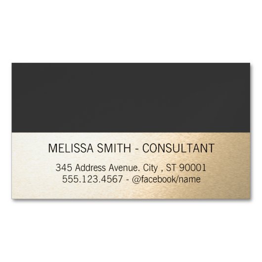 プロフェッショナルシンプル金ゴールドラックスグレイ マグネット名刺 (正面)