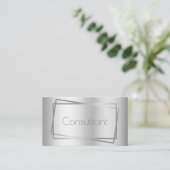 プロフェッショナルシンプル金属銀フレームコンサルタント 名刺 (スタンド正面)