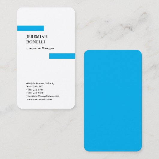 プロフェッショナルスカイブルーホワイトモダンプレミアムシルク 名刺 (正面/裏面)