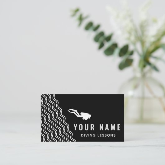 プロフェッショナルスキューバダイビングレッスブラック&ホワイト 名刺 (スタンド正面)