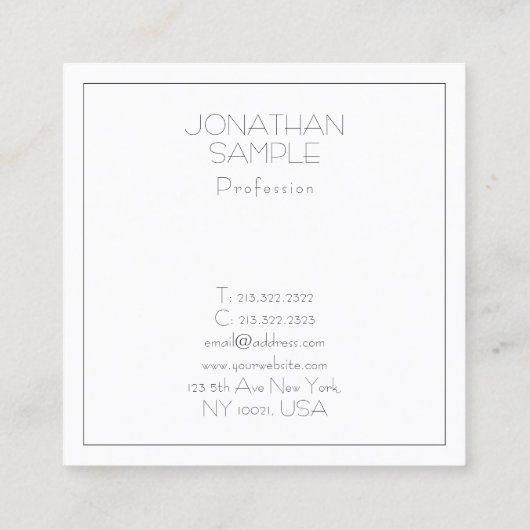 プロフェッショナルスクウェアモダンエステティックラグジュアリープレーン スクエア名刺 (裏面)