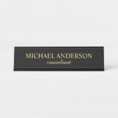 プロフェッショナルスクエレガントリプトの黒と金ゴールド デスクネームプレート (正面)