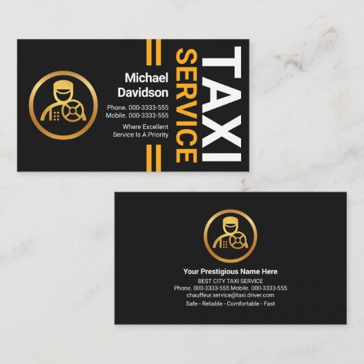 プロフェッショナルスタイリッシュイエローラインズタクシー 名刺 (正面/裏面)