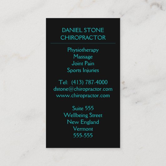 プロフェッショナルスタイリッシュカイロプラクターバックボーンX線 名刺 (裏面)