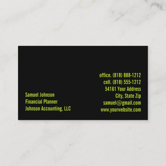 プロフェッショナルスタイリッシュファイナンシャルプランナー会計 名刺 (裏面)