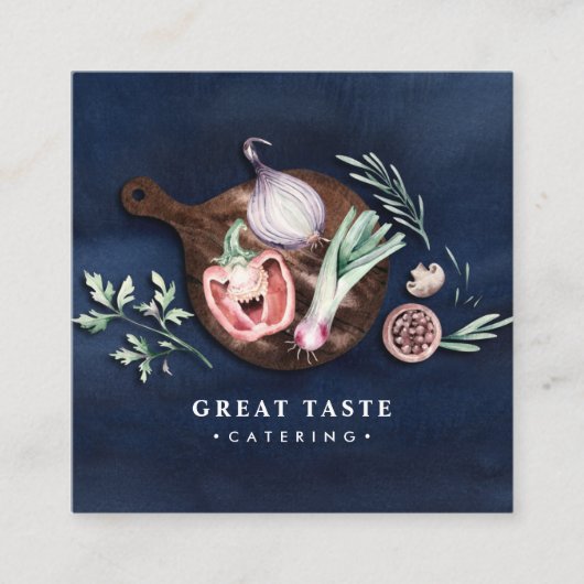 プロフェッショナルスタイリッシュブルーウォーターケータリング スクエア名刺 (正面)