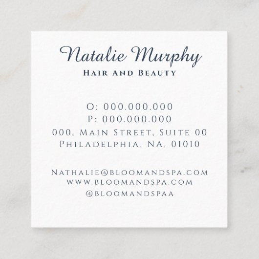 プロフェッショナルスタイリッシュボタニカルネイビーゲググレー スクエア名刺 (裏面)