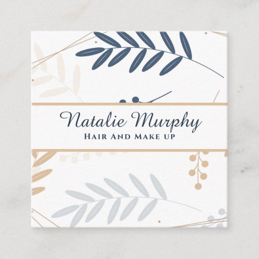 プロフェッショナルスタイリッシュボタニカルネイビーゲググレー スクエア名刺 (正面)