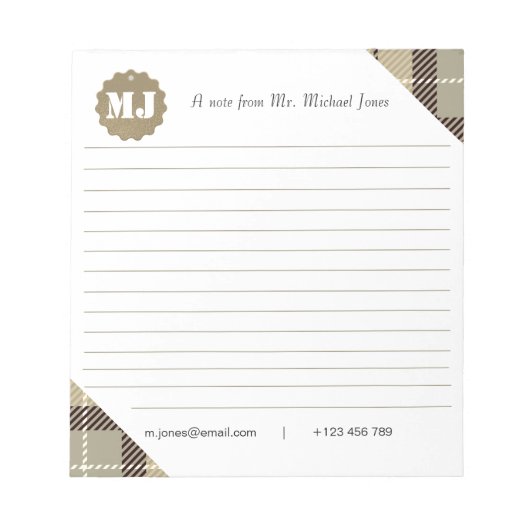 プロフェッショナルスタイリッシュモノグラムタータンチェック線 ノートパッド (正面)