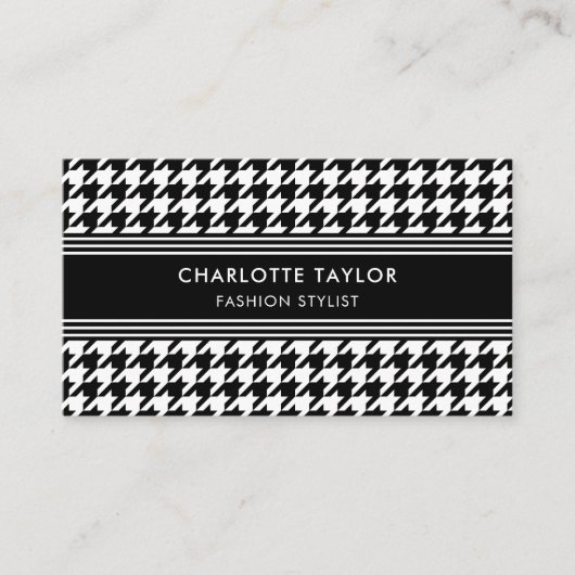 プロフェッショナルスタイリッシュ千鳥格子の白黒 名刺 (正面)