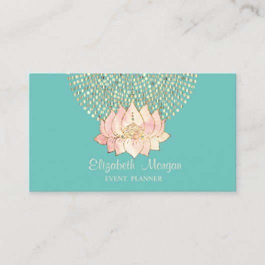 プロフェッショナルスタイリッシュ金ゴールドドットロータスミントグリーン 名刺 (正面)