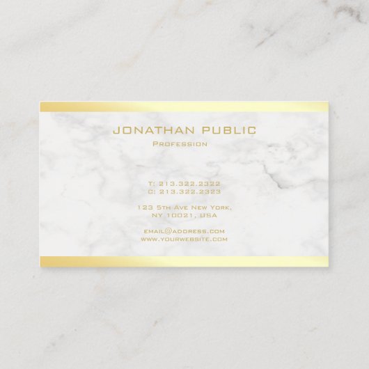 プロフェッショナルスタイリッシュ金ゴールド文字テンプレート 名刺 (裏面)