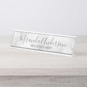 プロフェッショナルスモダンクリプト白大理石 デスクネームプレート (正面)