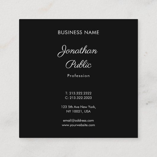 プロフェッショナルスモダンクリプト白黒シックプレーン スクエア名刺 (裏面)