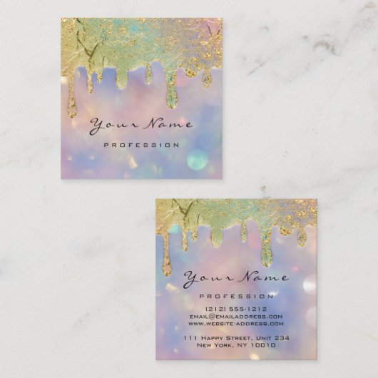 プロフェッショナルスモーキーブルーホログラフドリップ爪、 ネイル スクエア名刺 (正面/裏面)