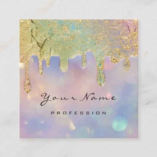 プロフェッショナルスモーキーブルーホログラフドリップ爪、 ネイル スクエア名刺 (正面)