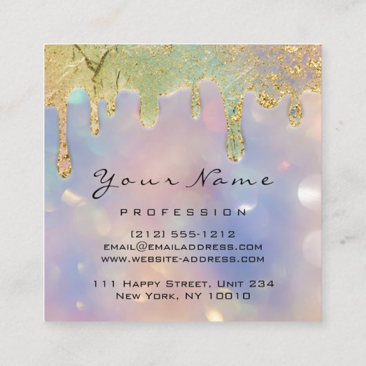 プロフェッショナルスモーキーブルーホログラフドリップ爪、 ネイル スクエア名刺 (裏面)