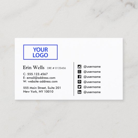 プロフェッショナルソーシャルメディアのアイコンあなたのロゴを追加 名刺 (正面)