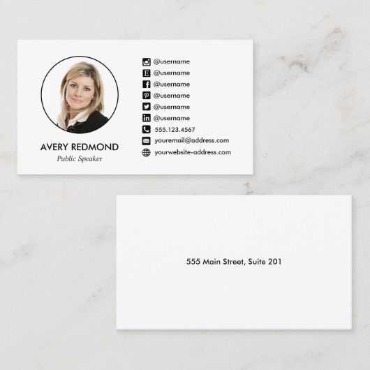 プロフェッショナルソーシャルメディアのアイコンの追加 名刺 (正面/裏面)