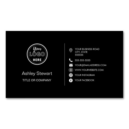 プロフェッショナルソーシャルメディアロゴモダントレンディーブラック マグネット名刺 (正面)