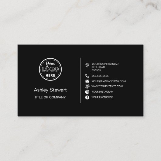 プロフェッショナルソーシャルメディアロゴモダントレンディーブラック 名刺 (正面)