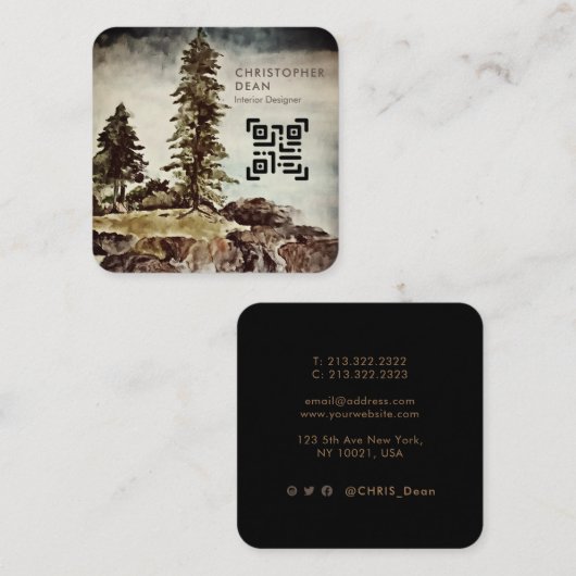 プロフェッショナルタホー絵画レイクのQRコード スクエア名刺 (正面/裏面)