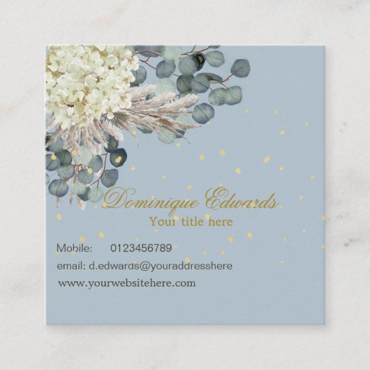 プロフェッショナルダスティブルー金ゴールドフローラシック スクエア名刺 (正面)