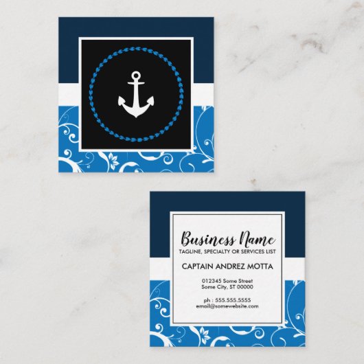 プロフェッショナルダマスク船いかり スクエア名刺 (正面/裏面)