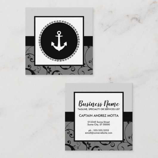 プロフェッショナルダマスク船いかり スクエア名刺 (正面/裏面)