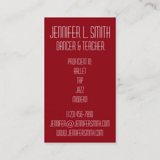 プロフェッショナルダンサーダンス先生振付家 名刺 (裏面)