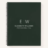 プロフェッショナルダークグリーンモノグラムビジネスイニシャル ノートブック (正面)