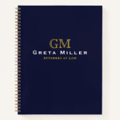 プロフェッショナルダークブルークラシック金ゴールドモノグラム ノートブック (正面)