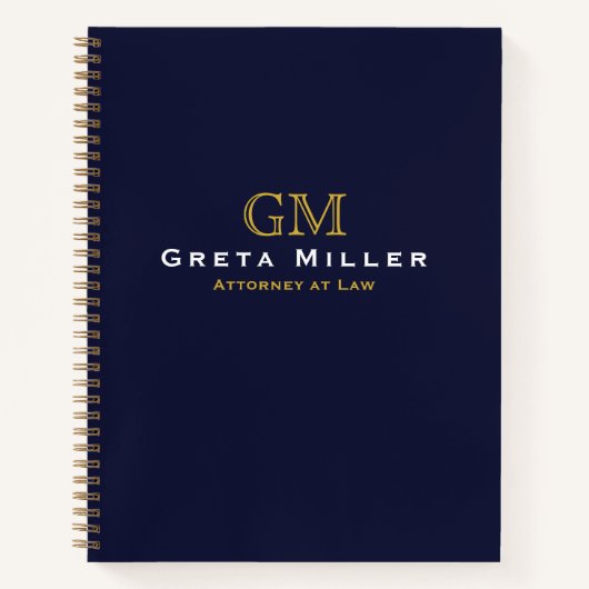 プロフェッショナルダークブルークラシック金ゴールドモノグラム ノートブック (正面)