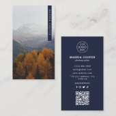 プロフェッショナルダークブルーフォトロゴQRコード 名刺 (正面/裏面)