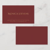 プロフェッショナルダークレッドプレーンおよびシンプル金ゴールド文字 名刺 (正面/裏面)