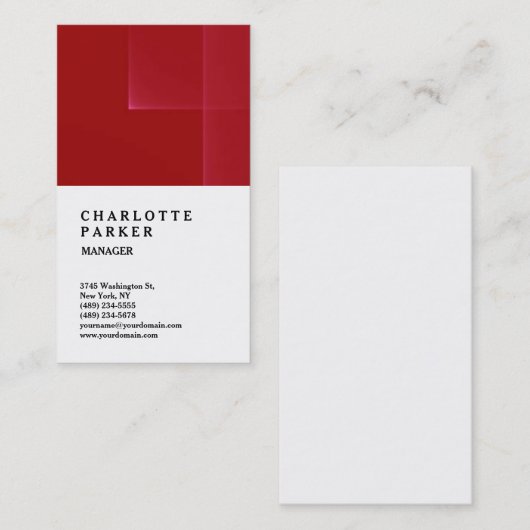 プロフェッショナルダークレッドホワイトトレンディーマネージャー 名刺 (正面/裏面)