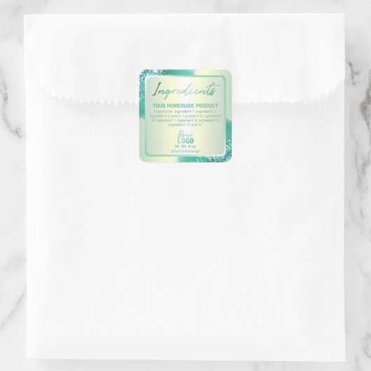 プロフェッショナルティール（緑がかった色）グリッターインク原料ラベル スクエアシール (バッグ)