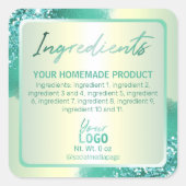 プロフェッショナルティール(緑がかった色)グリッターインク原料ラベル スクエアシール (正面)