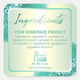 プロフェッショナルティール（緑がかった色）グリッターインク原料ラベル スクエアシール