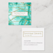 プロフェッショナルティール(緑がかった色)ブルーウォーターカラージオメトリック スクエア名刺 (正面/裏面)