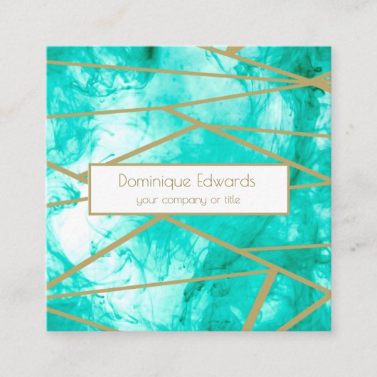 プロフェッショナルティール(緑がかった色)ブルーウォーターカラージオメトリック スクエア名刺 (正面)