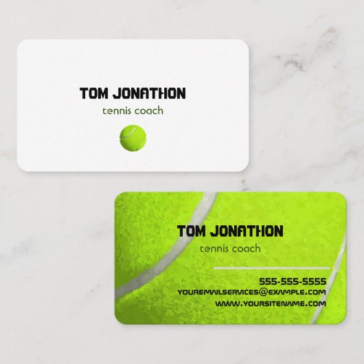 プロフェッショナルテニスコーチホワイトビジネスカード 名刺 (正面/裏面)