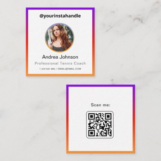 プロフェッショナルテニスコート写真とQRコードカラフル スクエア名刺 (正面/裏面)