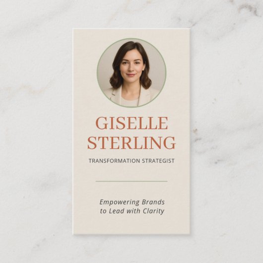 プロフェッショナルテラコッタセージグリーンフォトQRコード 名刺 (正面)