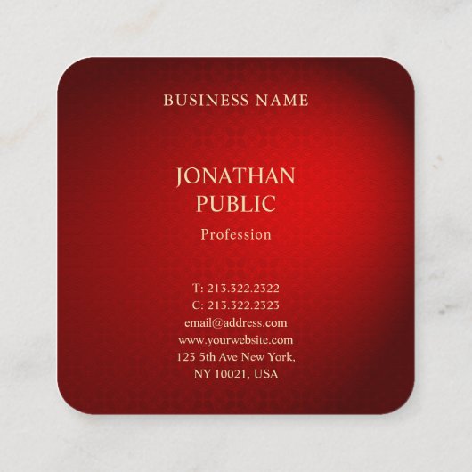 プロフェッショナルテンプレートエレガントレッドダマスク金ゴールド名 スクエア名刺 (裏面)
