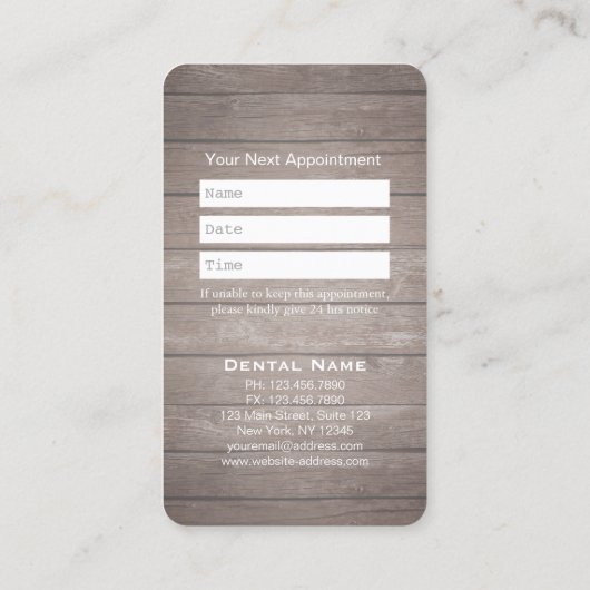プロフェッショナルデンタルケア歯医者ウッドアポイントメント 予約カード (裏面)