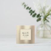 プロフェッショナルトレンディー金ゴールドモダン美しい スクエア名刺 (スタンド正面)