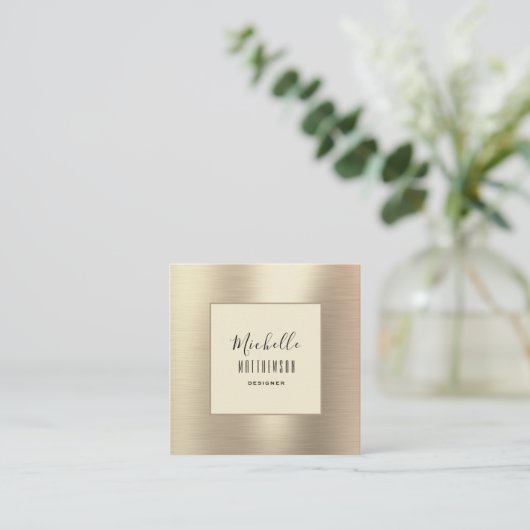 プロフェッショナルトレンディー金ゴールドモダン美しい スクエア名刺 (スタンド正面)